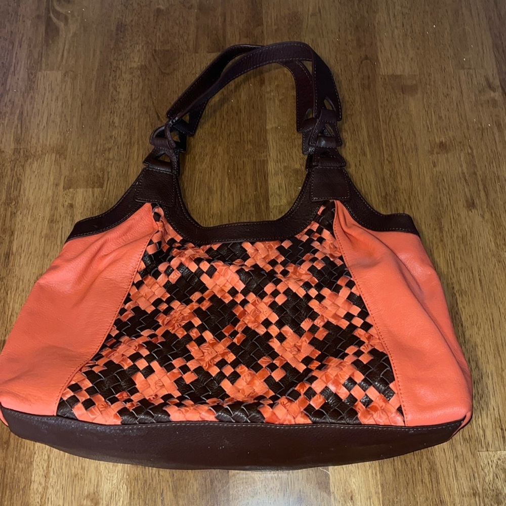 CHI ORANGE CHECKED WOVEN HANDBAG